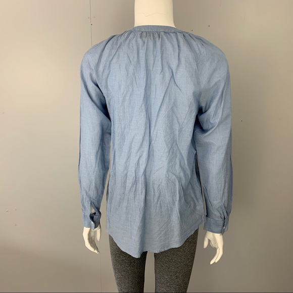 Ann Taylor Loft Collarless Ruffle Button Shirt - Picture 3 of 5